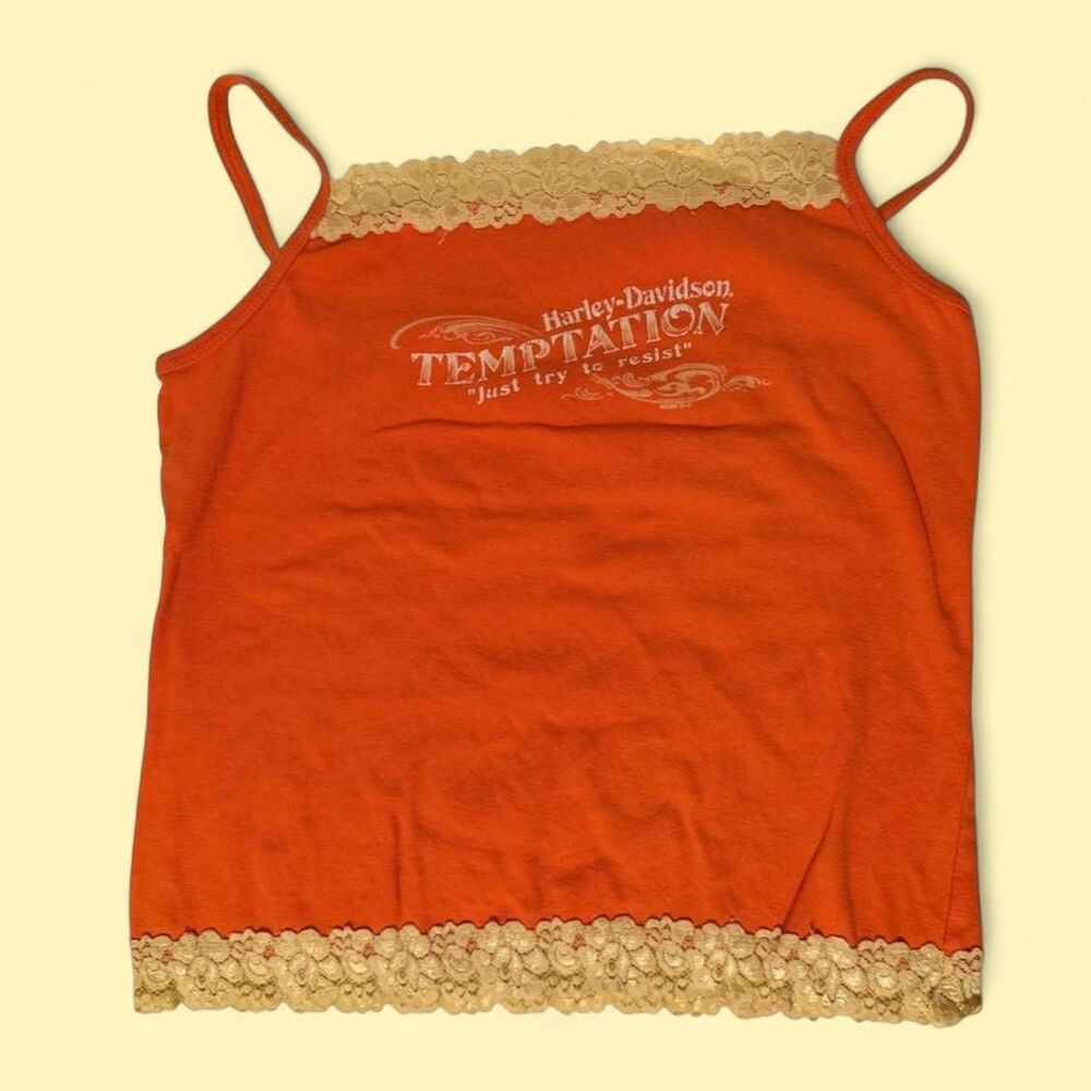 Harley-Davidson Orange Lace Trim Crop Tank - Picture 2 of 3